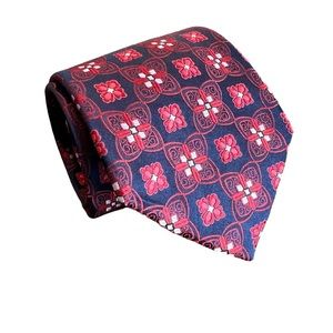 2/$15 Ike Behar blue & red floral pattern silk mens neck tie
